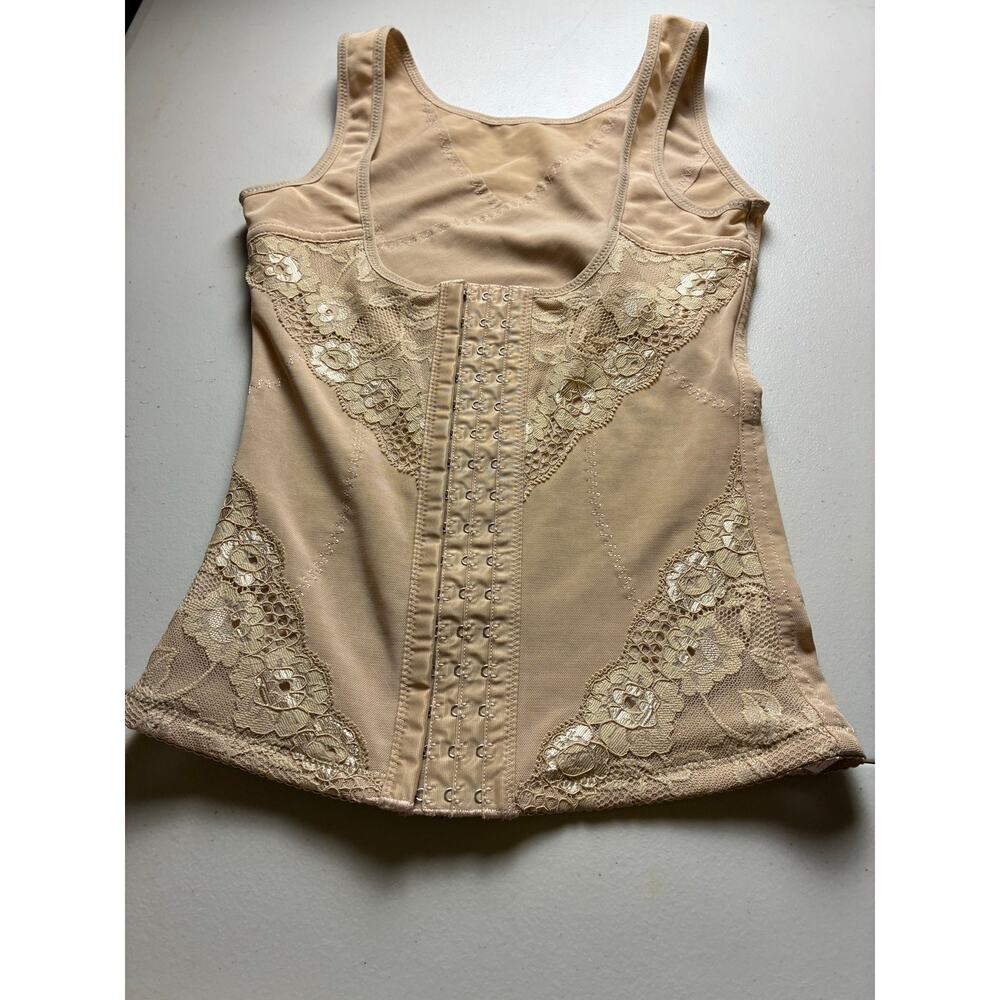 Women's Beige Waist Trainer Shapewear Camisole Lace Compression Tank Size L